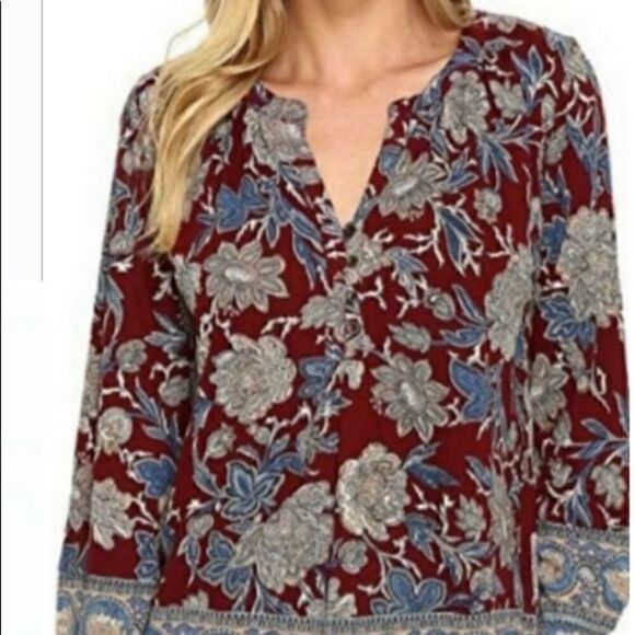 Lucky Brand | red and blue floral print top - Picture 10 of 10